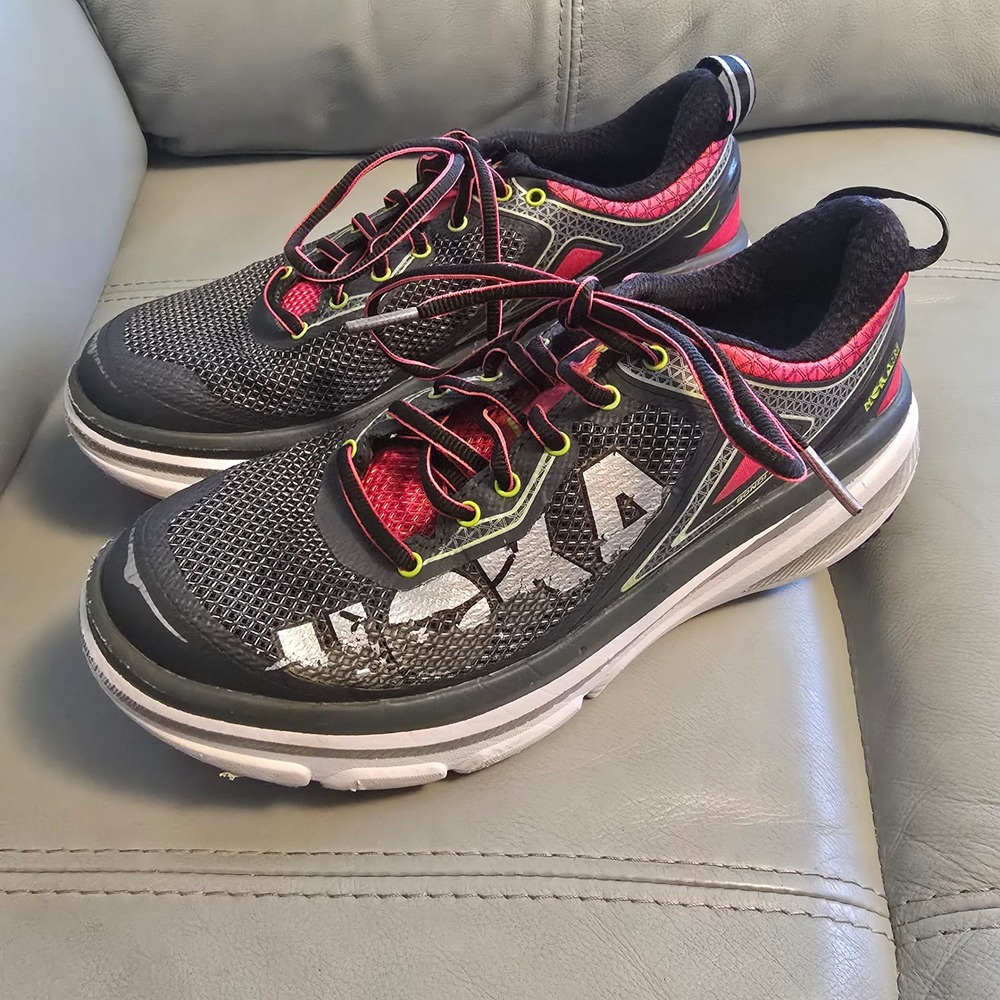 Hoka One One Bondi 4 Womens Running Shoes Grey Pink Lime Green 7.5 W BONDI 4